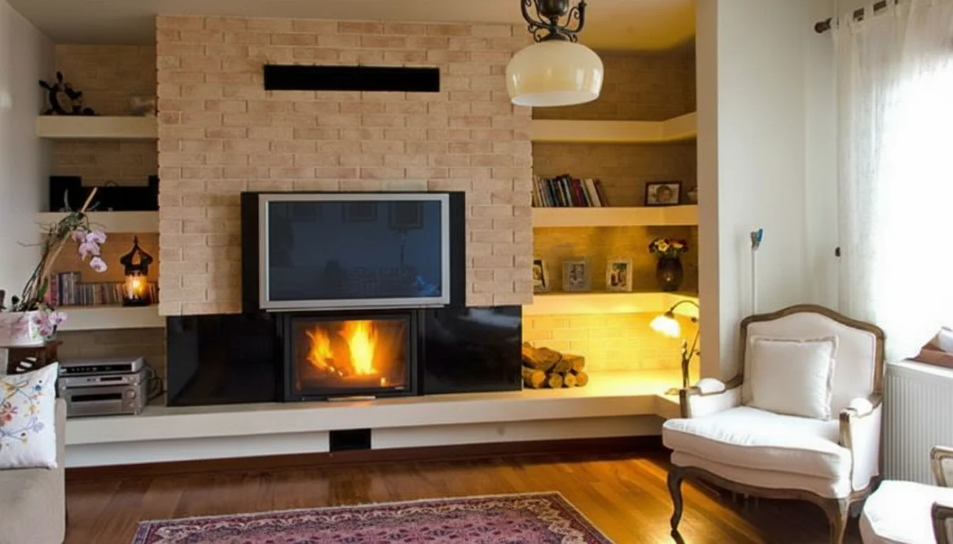 küçük mekan tuğla kaplama şömine niş beyaz tuğla tv ünitesi ipucu